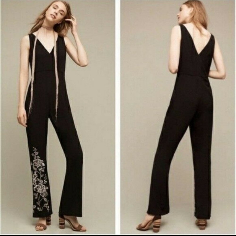 Anthropologie floral embroidered jumpsuit